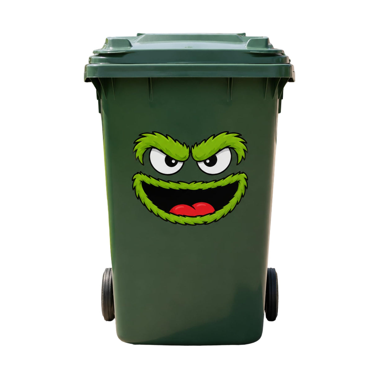 RockPaperStikrz Green Monster Trash Can Face Sticker Kit, 11 Inch Funny Vinyl Decal, 3 Piece Outdoor Set for Garbage Bins, Recycling Bins, Glossy Finish