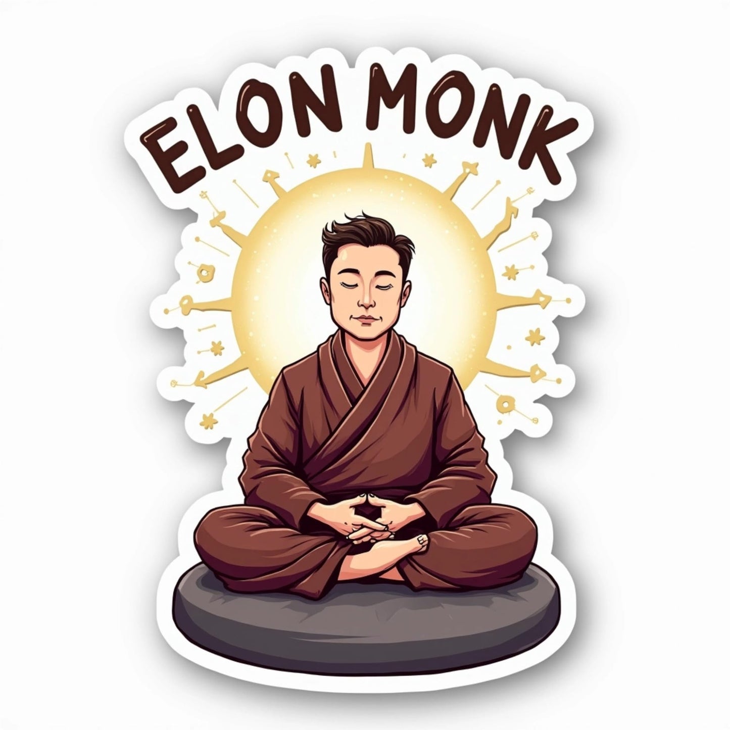 Elon Monk – Peaceful Meditating Elon Musk Sticker for Laptop, Tumbler, Water Bottle, Car Window | Special Edition Meme Vinyl Decal (3 Inch)
