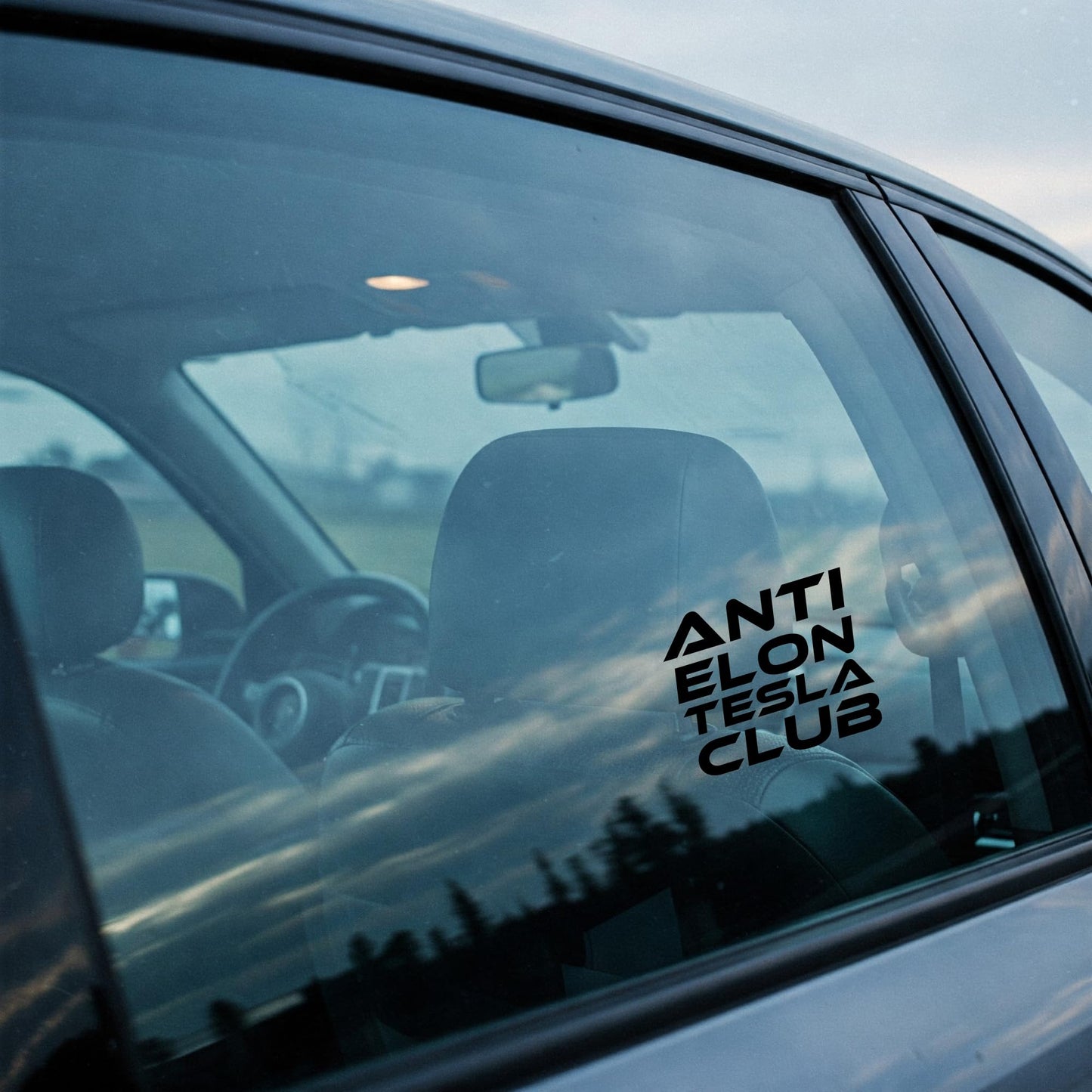 Anti Elon Tesla Club Vinyl Decal, Matte Black, 4.5 x 5.5 inches, Weatherproof