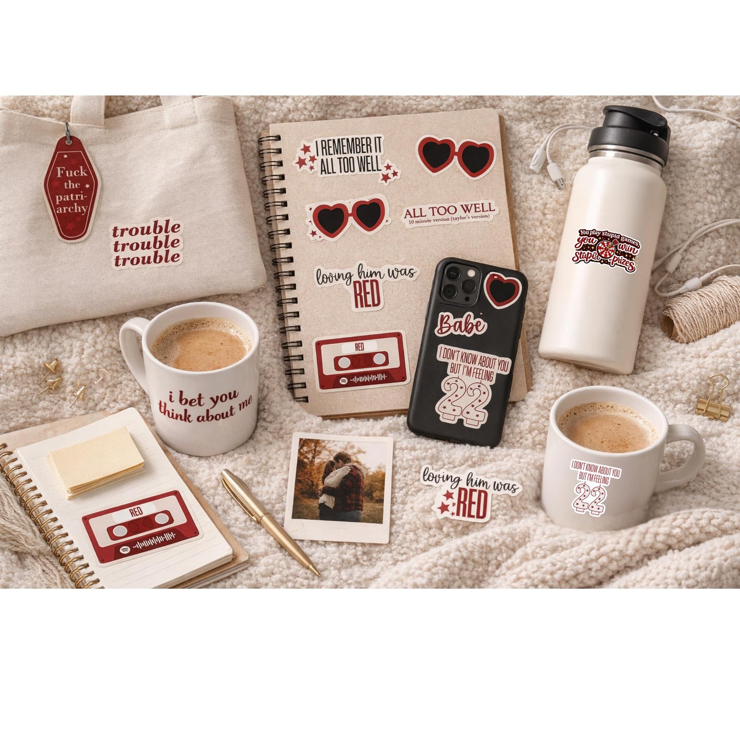 Red Era Lyric Inspired Sticker Pack, 12 Pack Waterproof Vinyl Stickers, 3 Inch Decals for Laptop, Water Bottle, Journal, Phone