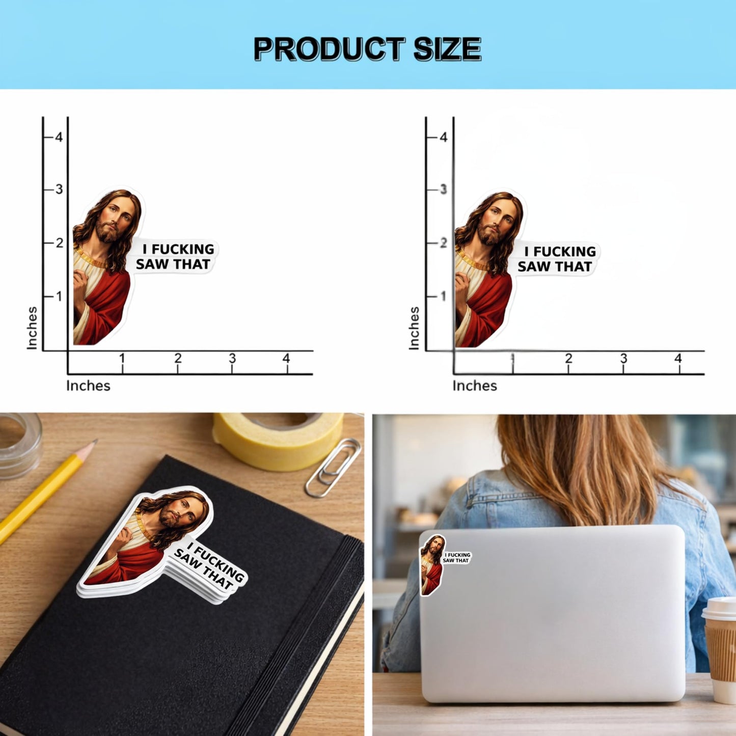 I Fucking Saw That Jesus Sticker 12 Pack – 3 Inch Funny Religious Meme Vinyl Stickers – Laptop Car Water Bottle Decals