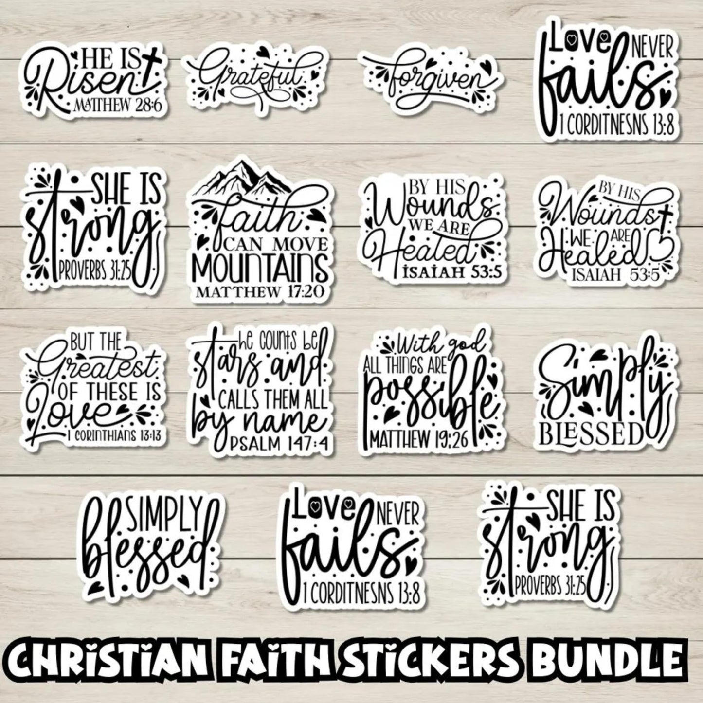 Christian Stickers Pack, 40 Count, 2 Inch Bible Verse and Faith Stickers, Waterproof Vinyl Religious Stickers for Water Bottles, Laptops, Journals, Phone Cases