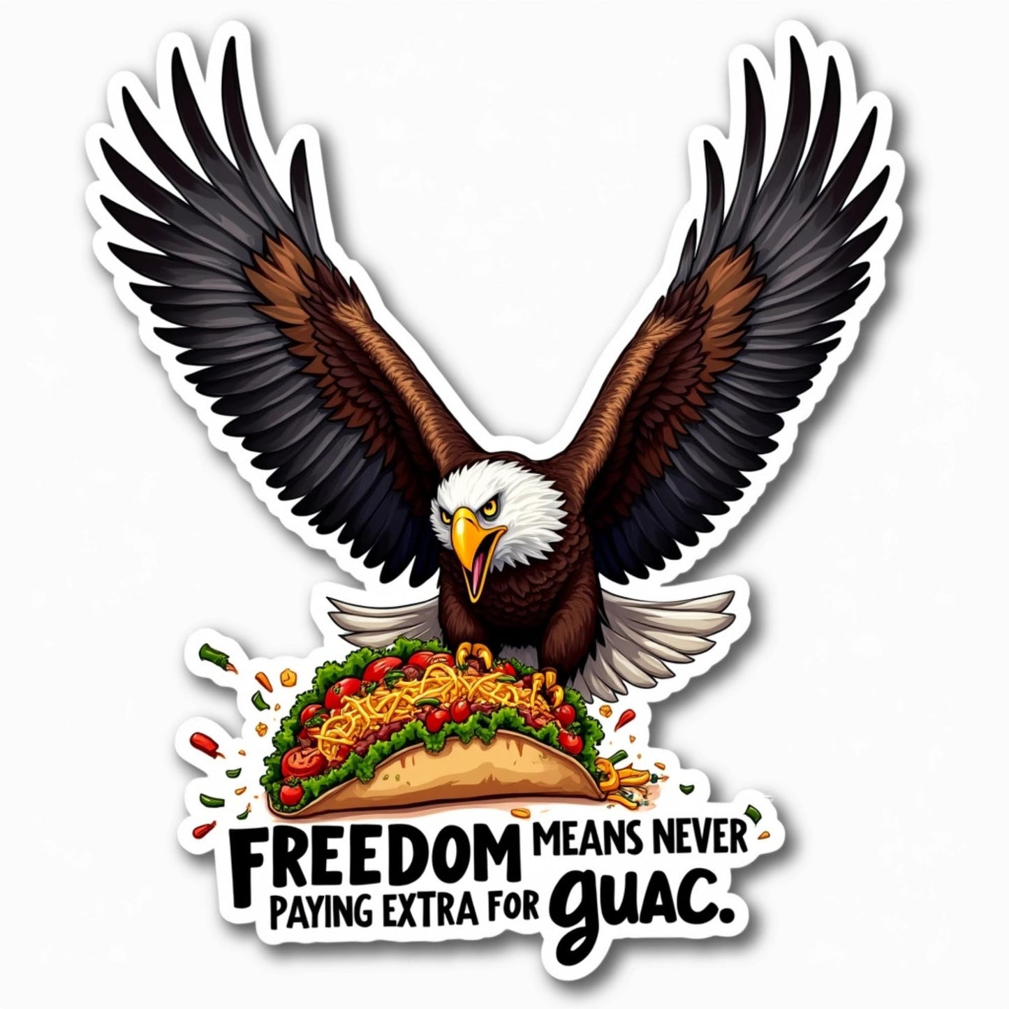 Freedom Guac Eagle Sticker – Funny Die-Cut Vinyl Decal for Laptops, Tumblers, Water Bottles, Cars, & More – 3" x 2.6"