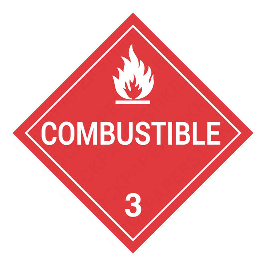 Combustible Class 3 Placard – 10.75” Hazard Warning Label – Red Diamond Safety Sticker for Transport & Warehouse Use – Industrial Grade Cast Vinyl with UV Overlaminate