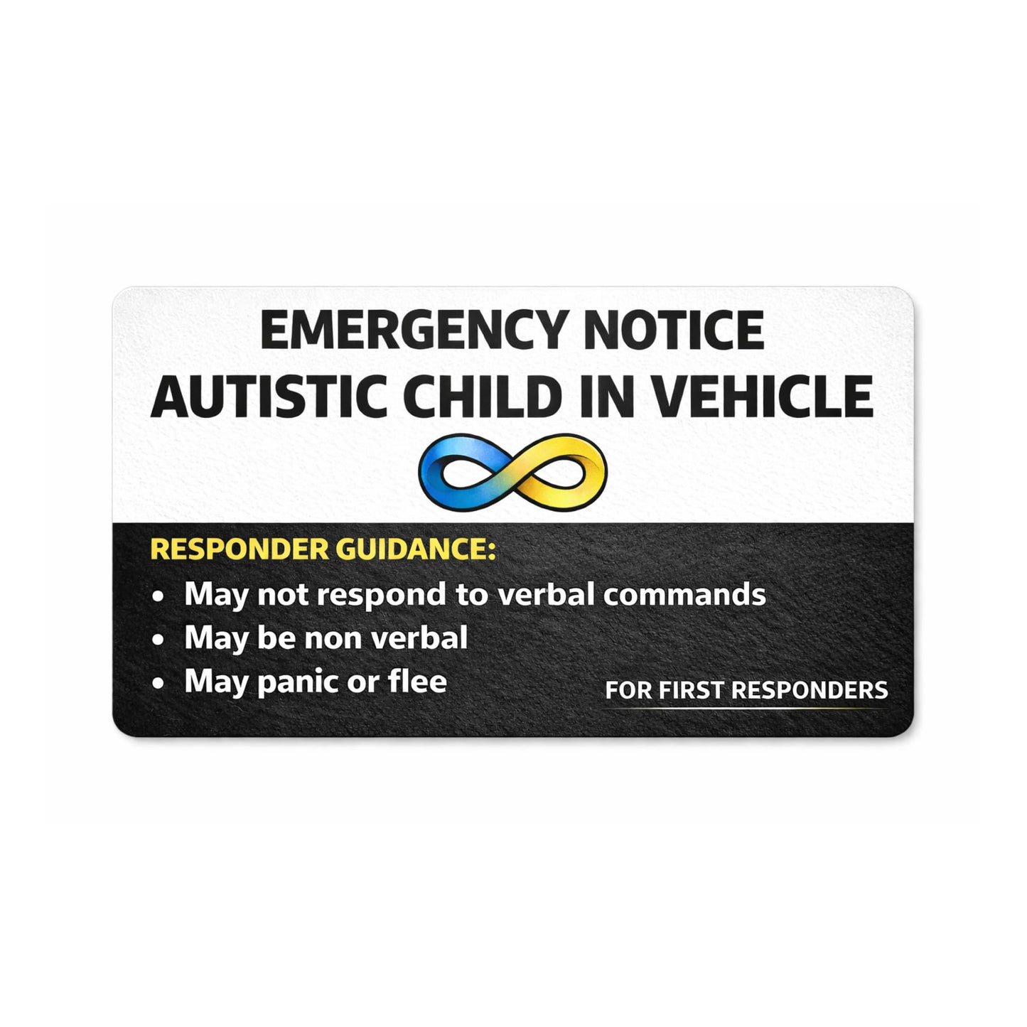 SafetyAlert Emergency Notice Autistic Child in Vehicle Sticker, 8 x 3 Inch, 2 Pack, Window Decal with First Responder Guidance, Safety Communication Tool