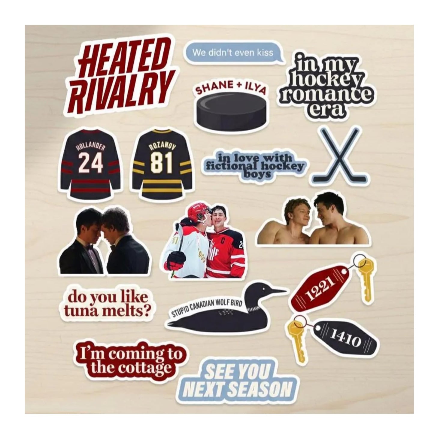 Hockey Romance Sticker Pack, 15 Vinyl Waterproof Stickers, 3 Inch Die Cut Decals for Laptops, Phones, Water Bottles