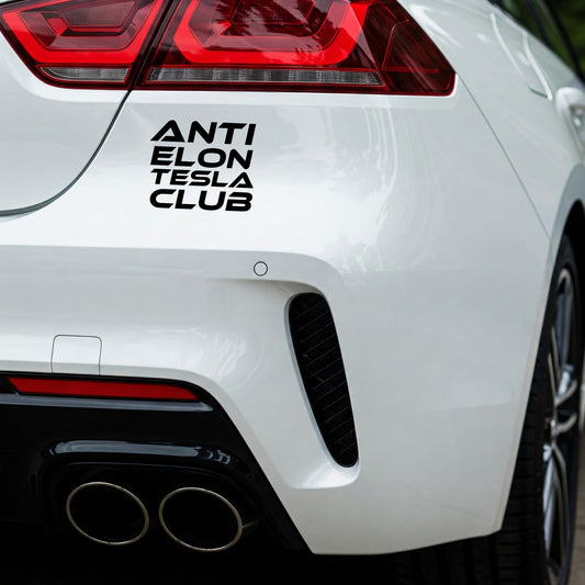 Anti Elon Tesla Club Vinyl Decal, Matte Black, 4.5 x 5.5 inches, Weatherproof