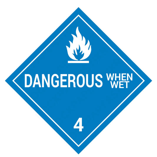 Dangerous When Wet Class 4 Placard – 10.75” Hazard Warning Label – Blue Diamond Safety Sticker for Transport & Warehouse Use – Industrial Grade Cast Vinyl with UV Overlaminate