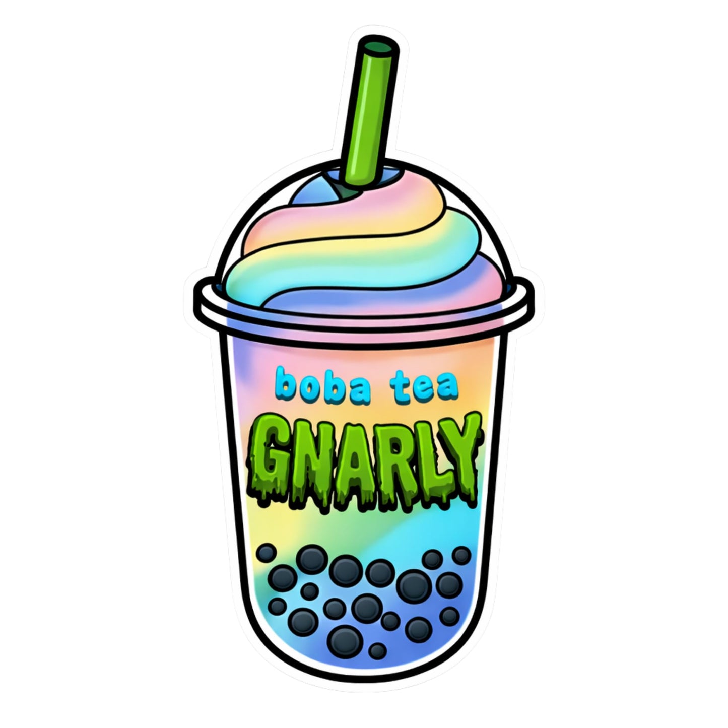 Tea Gnarly Stickers, Cute Pastel Vinyl Decals, 3 Inch, 3 Pack, UV Resistant Die Cut for Laptop Water Bottle Phone Skateboard