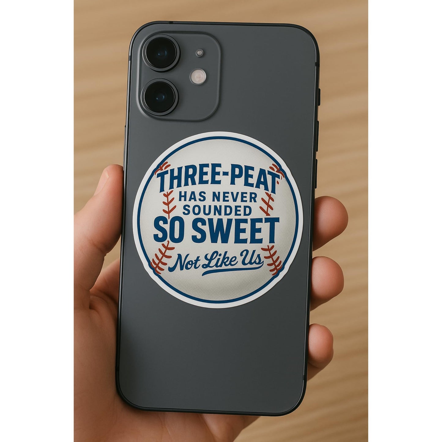 Three-Peat Has Never Sounded So Sweet Baseball Sticker 3-Pack – 3-Inch Round Vinyl Decals, Dodgers-Inspired “Not Like Us” Design for Laptops, Cars, Coolers & Game-Day Gear