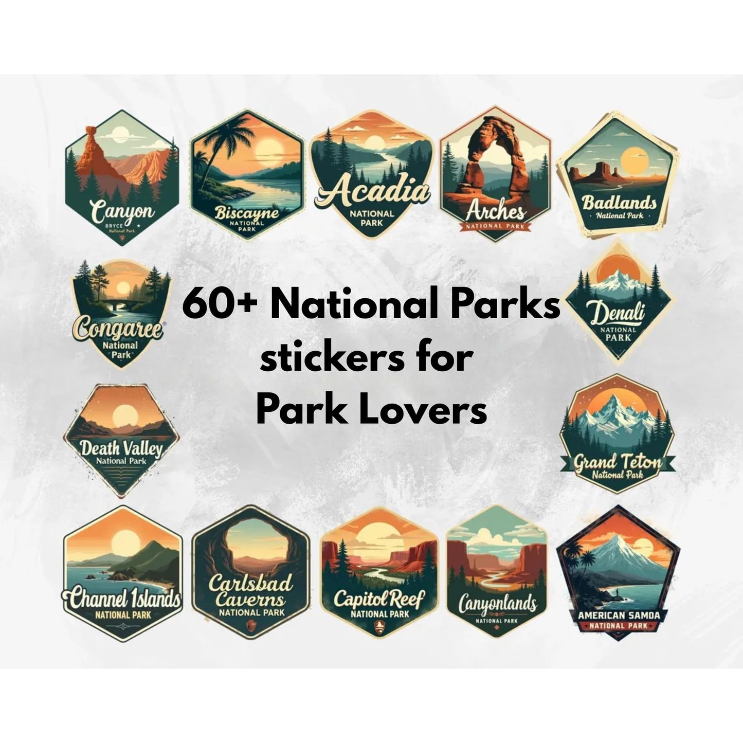 61 National Park Stickers Set 2 Inch Vinyl Travel Journal Map Tracker Scrapbooking Stickers for National Park Lovers Hiking Adventure Planner Gift