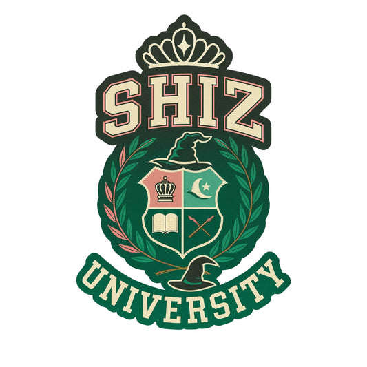 Shiz University Sticker – Emerald Green and Pink Vinyl Decal | Wicked-Inspired Fantasy University Design | 5-Inch Waterproof, UV-Resistant Premium Sticker