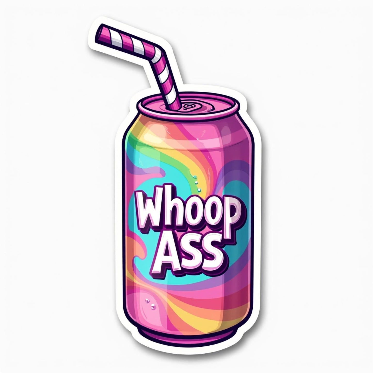 Whoop Ass Soda Can Sticker Set, Rainbow Design, Pack of 6, Vinyl Stickers (3 Inch)