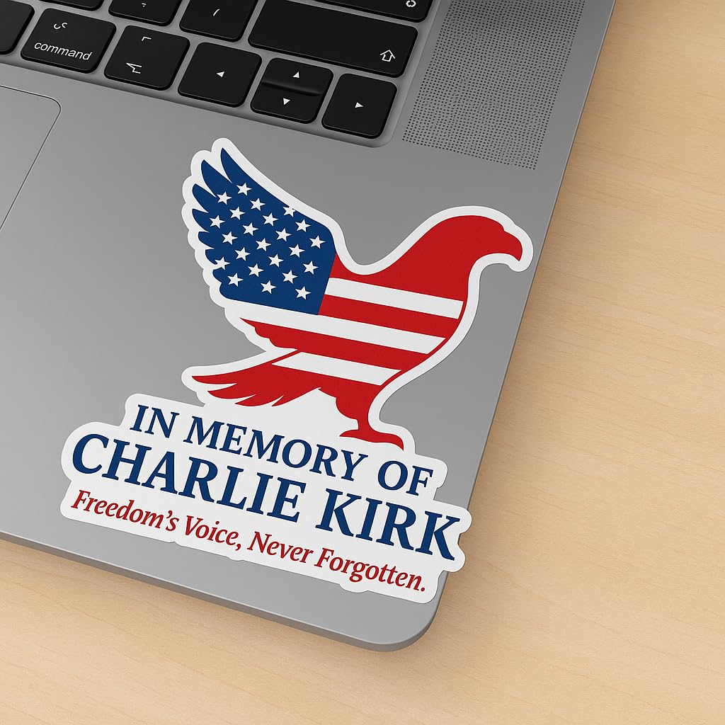 American Patriotic Memorial Eagle Flag Sticker, Freedom's Voice Design, Red White Blue, Vinyl, 5 Inch, Vinyl Charlie Kirk Tribute