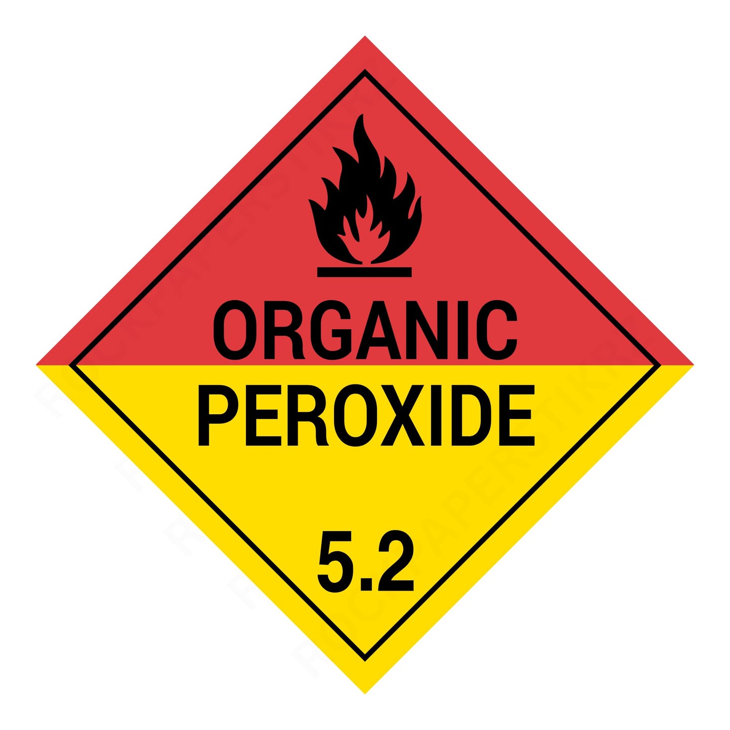 Organic Peroxide Class 5.2 Placard – 10.75” Hazard Warning Label – Red & Yellow Split Diamond Safety Sticker for Transport & Warehouse Use – Industrial Grade Cast Vinyl with UV laminate