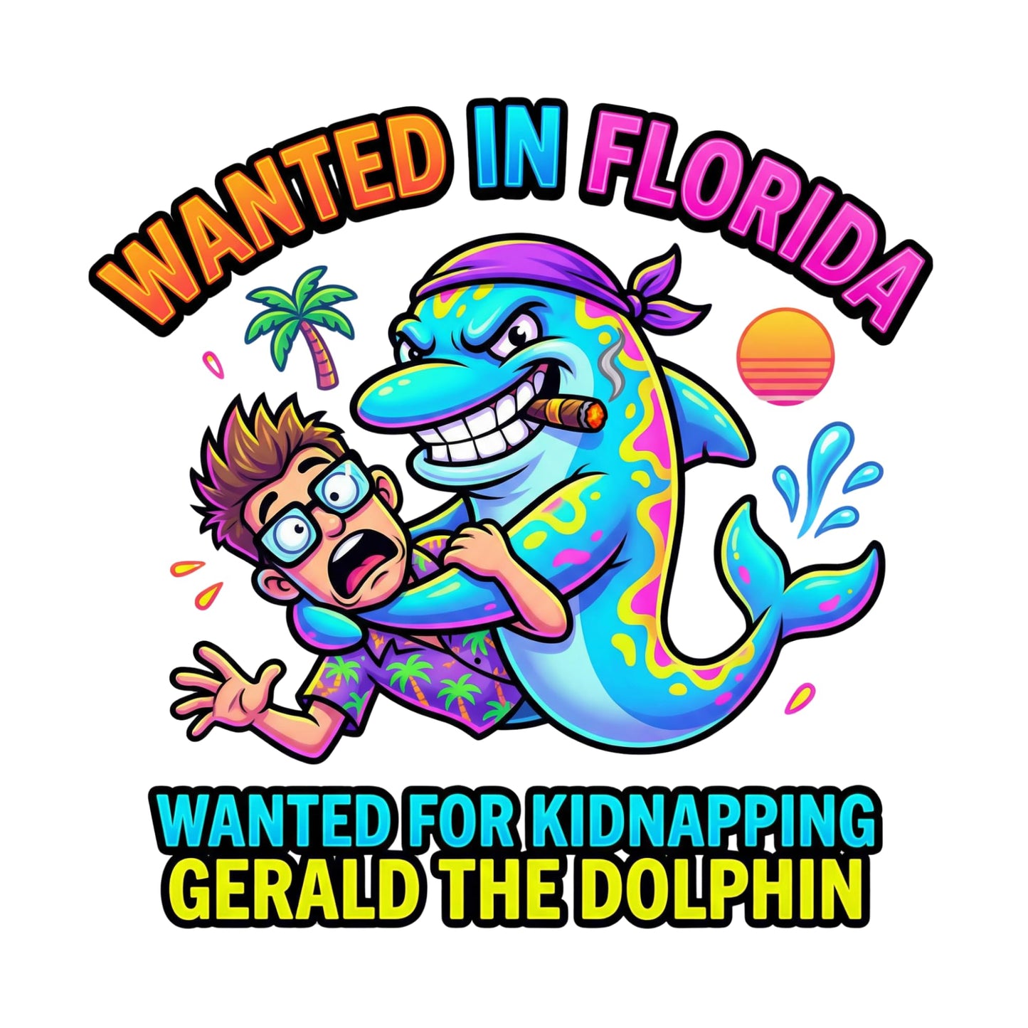 Gerald the Dolphin Wanted in Florida Funny Meme Sticker Pack, Waterproof Vinyl, 3 Inch, Decals for Laptop, Car, Phone
