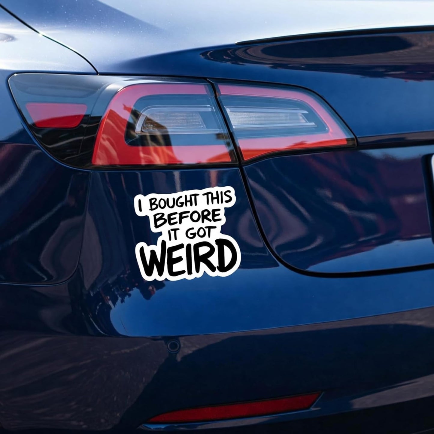 I Bought This Before It Got Weird Vinyl Bumper Sticker for Tesla Drivers, Anti Elon 5 x 4.5 inches (2 Pack)
