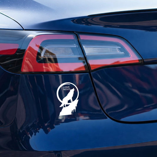 Lone Wolf Howling Vinyl Decal, Black and White, 8 x 5.5 inches, Car Window Or Bumper Decal Sticker