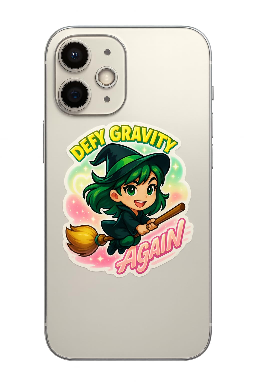 3-Pack “Defy Gravity Again” Vinyl Stickers – Cute Chibi Witch Flying Broom Design (3-Inch)