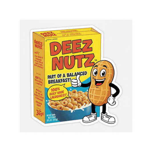 Deez Nutz Cereal Box Vinyl Sticker, 3 Inch, Funny Meme Design