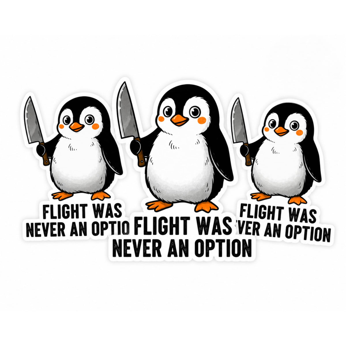 Flight was Never an Option Penguin Knife Meme Vinyl Sticker 3 Pack