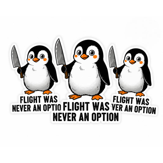 Flight was Never an Option Penguin Knife Meme Vinyl Sticker 3 Pack