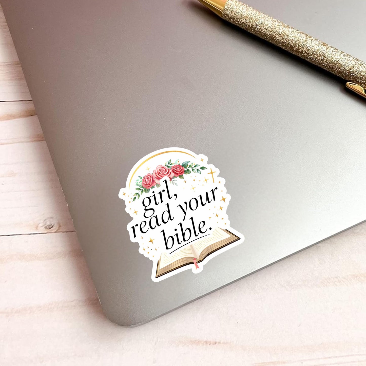 Girl Read Your Bible Stickers, 3 Pack, 3 Inch, Funny Religious Quote, Multicolor Vinyl, Water Resistant, Cartoon Style