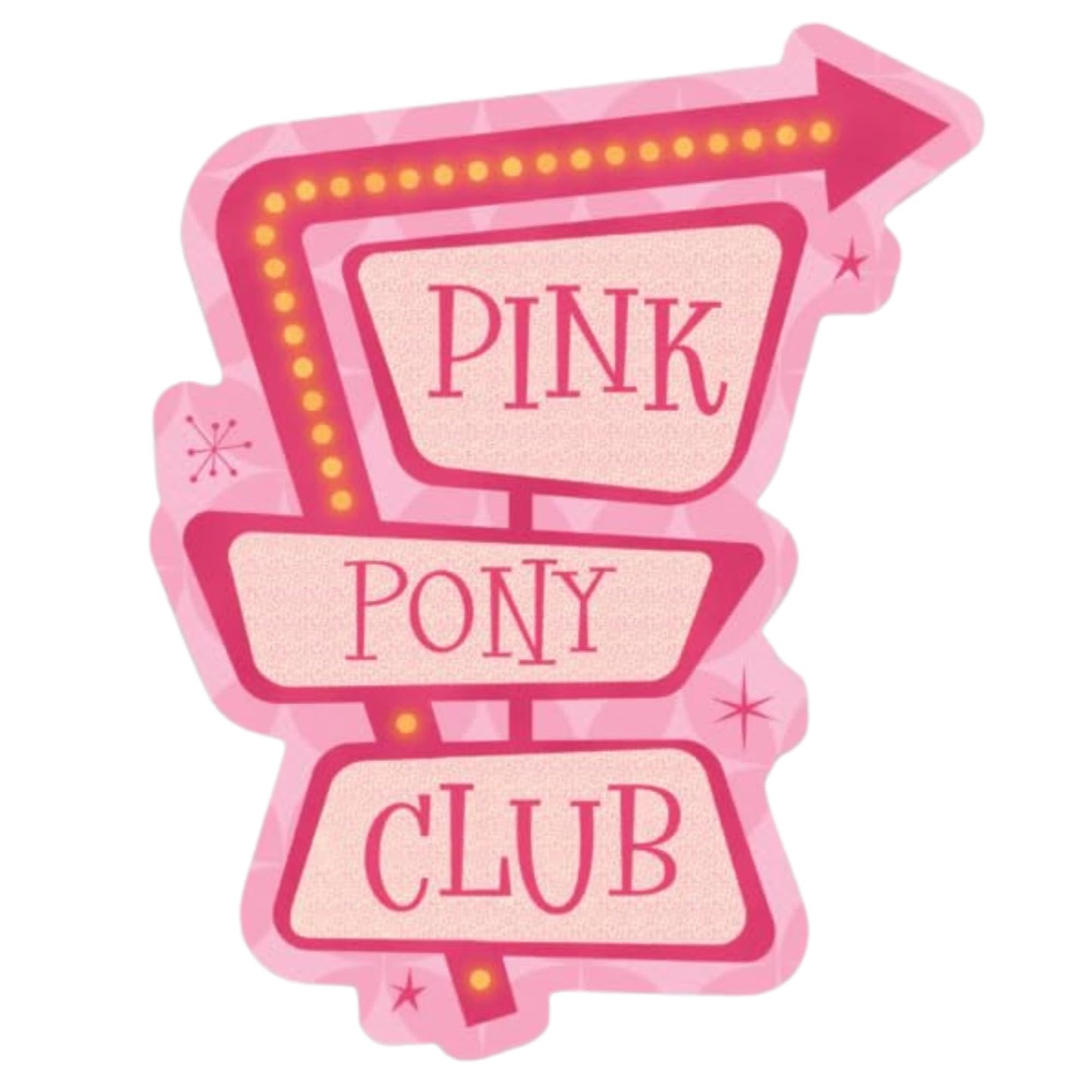 Pink Pony Club Vinyl Sticker, Decorative Retro Sign Design, Pink with LED-Style Arrow