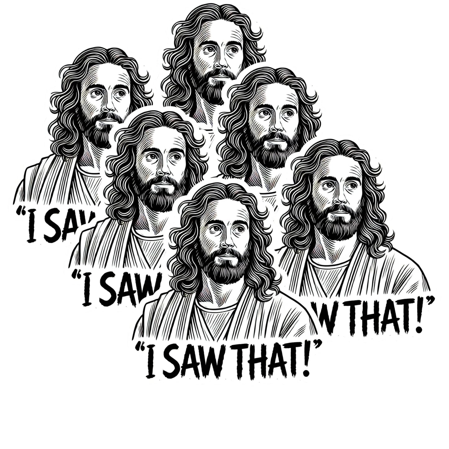 Jesus Peeking 'I Saw That!' Funny Sticker – Black & White Line Art by RockPaperStikrz