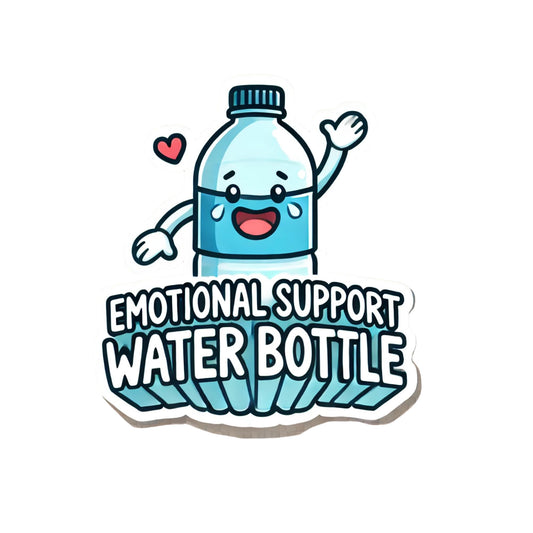 Emotional Support Water Bottle Vinyl Sticker, Cute Cartoon Design, Decal for Bottles, Laptops by RockPaperStikrz