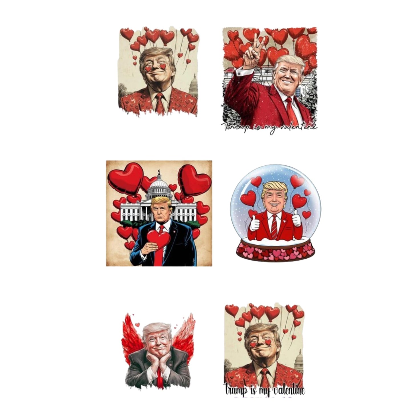 Trump Valentine Stickers 15 Pack, 2 Inch Funny Political Love Heart Themed Sticker Set for Laptops Water Bottles Phones Journals