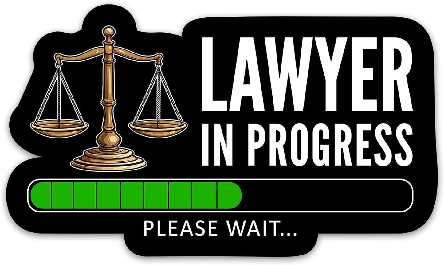 Lawyer in Progress Scales of Justice Vinyl Sticker, Black and Gold, Die-Cut Design, Student Edition, 4 Inch