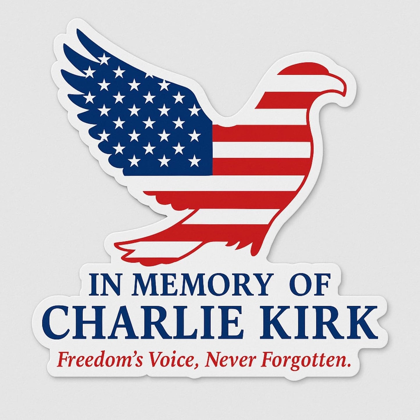 American Patriotic Memorial Eagle Flag Sticker, Freedom's Voice Design, Red White Blue, Vinyl, 3 Inch, Die-Cut Charlie Kirk Tribute - 3 Pack.
