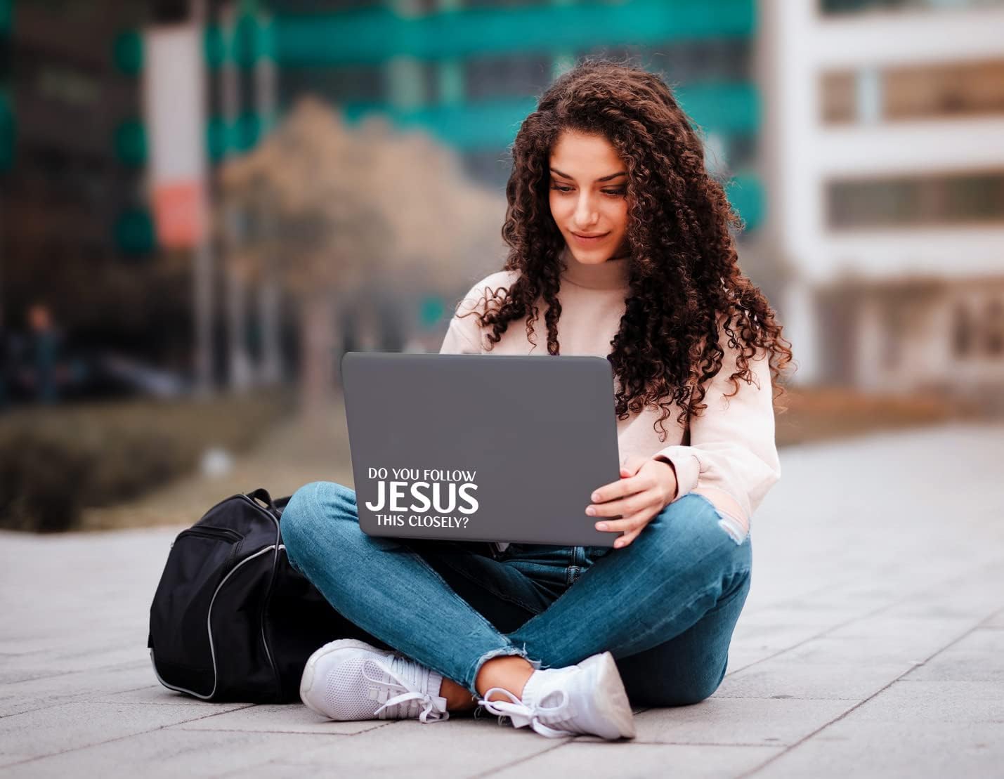 Do You Follow Jesus This Closely Vinyl Decal Sticker, White, Religious Christian Car Laptop Window Decor, 5.5 x 2.8 Inch