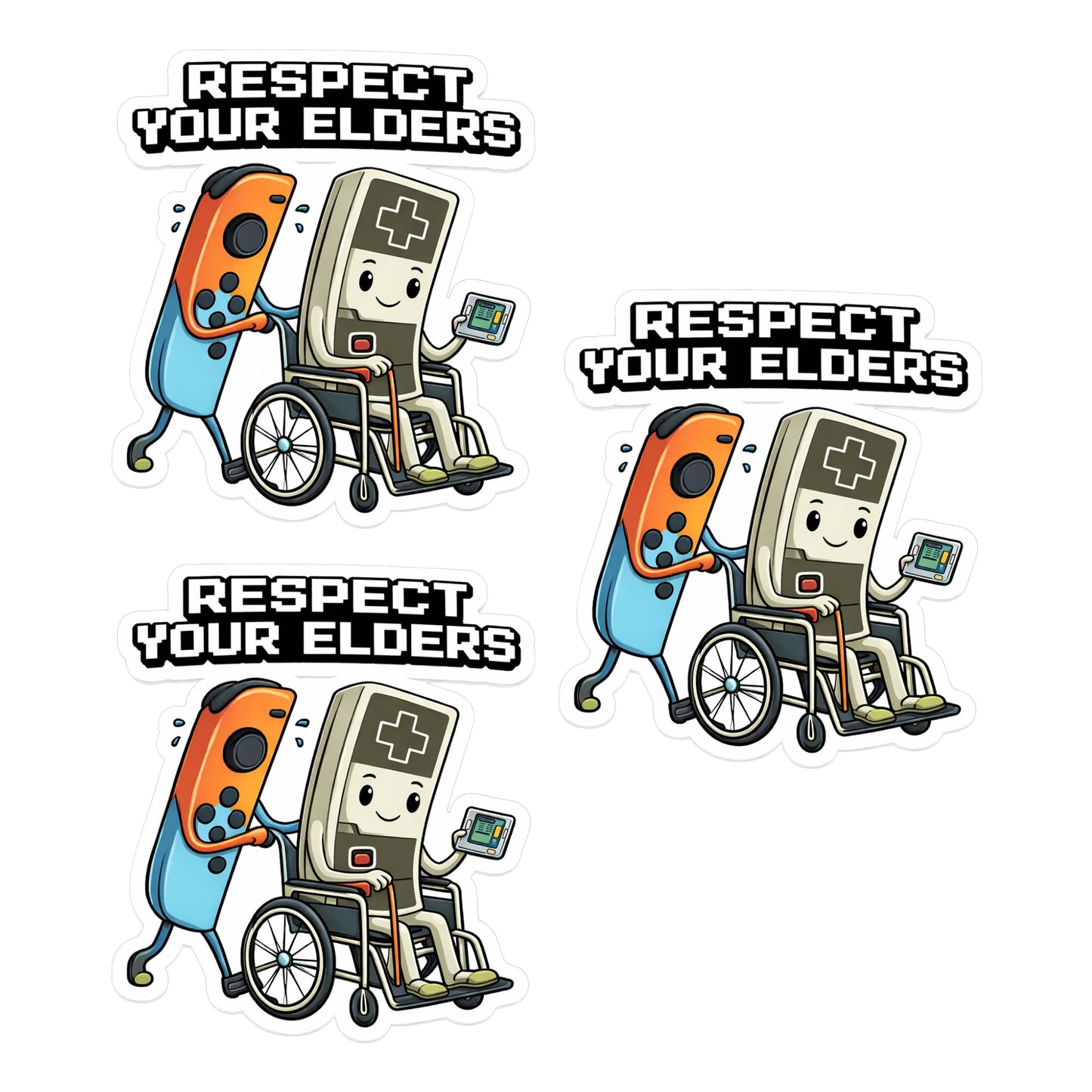 Respect Your Elders Gaming Sticker Pack, 3 Inch Retro Gaming Humor Vinyl Decals, 3 Pack