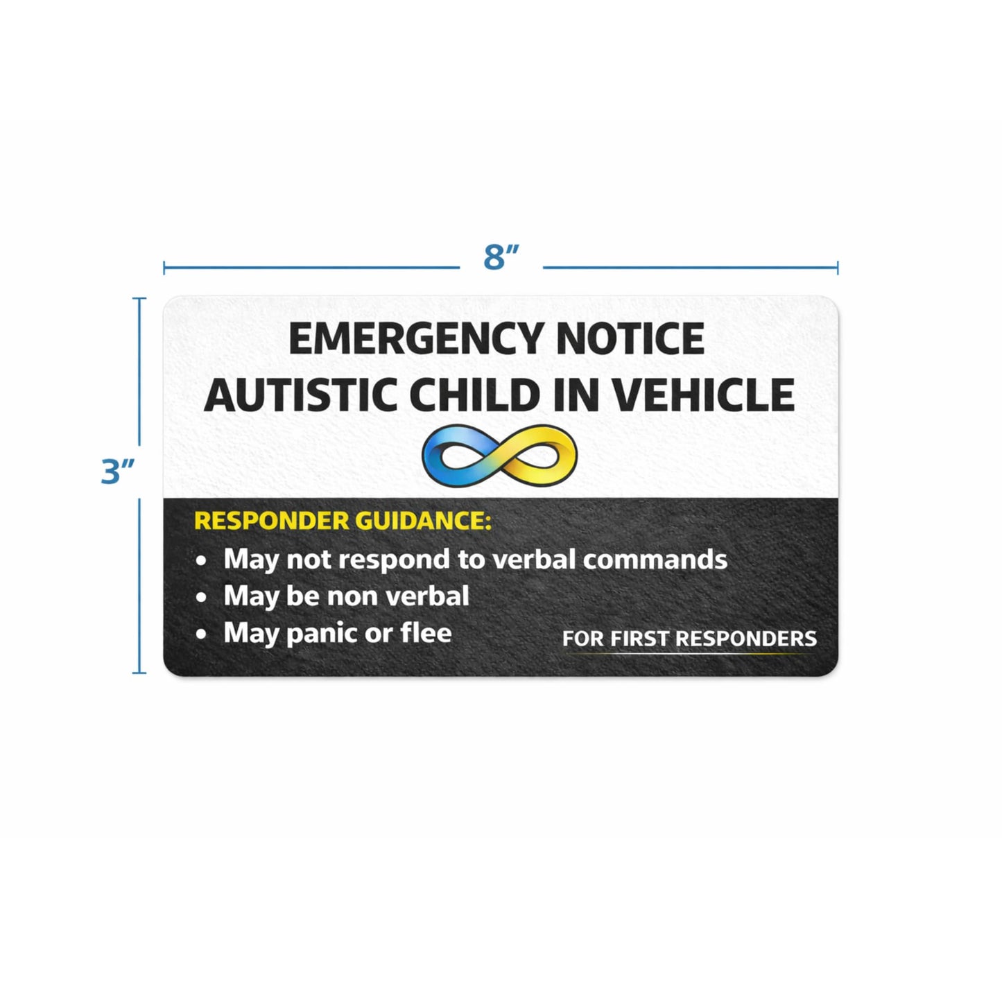 SafetyAlert Emergency Notice Autistic Child in Vehicle Sticker, 8 x 3 Inch, 2 Pack, Window Decal with First Responder Guidance, Safety Communication Tool