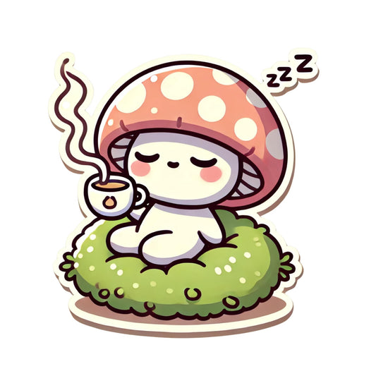 Cute Kawaii Mushroom Tea Time Vinyl Sticker, Cottagecore Design, Decorative Die-Cut Decal by RockPaperStikrz