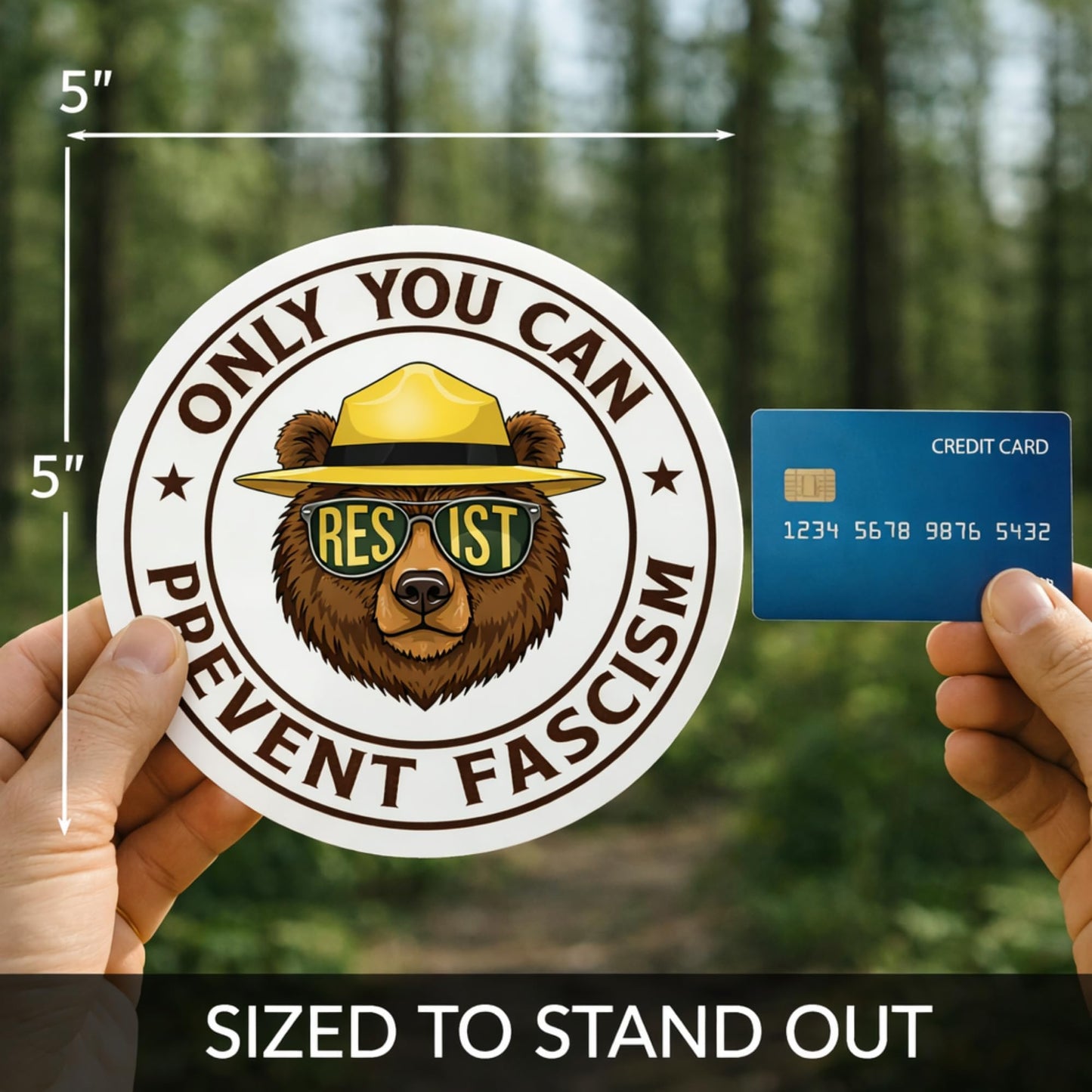 Resist Bear Sticker, Only You Can Prevent Fascism Vinyl Decal, Waterproof Die Cut for Laptop Water Bottle Car Truck, 5x5 Inch