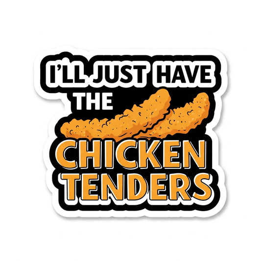 Funny Chicken Tenders Vinyl Sticker, 3 x 3.6 inches, Black and Orange, Food Humor Design