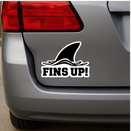 Fins Up! Bumper Sticker - 5 x 5.75 Inches - Shark Fin Pride!
