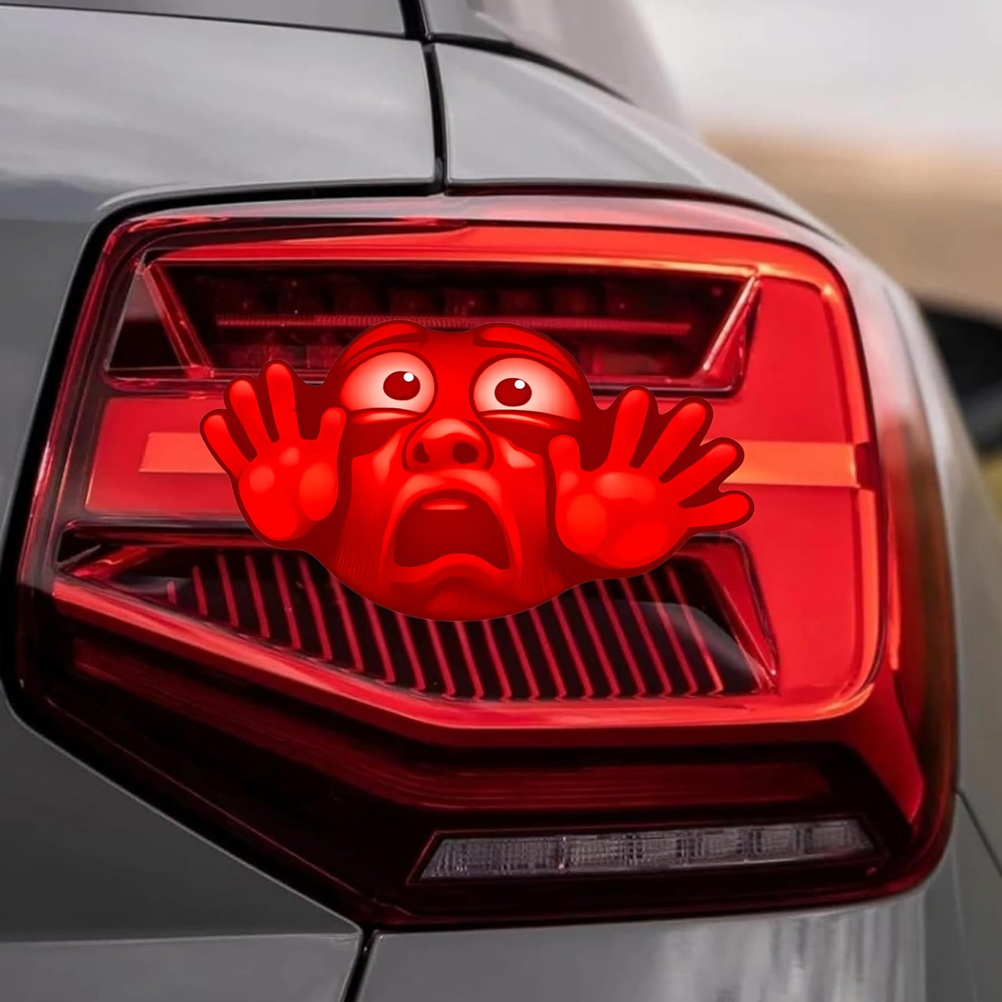 Funny Tail Light Prank Stickers, Red Face Decal for Cars Trucks SUVs, 3 Inch, 4 Pack, Vinyl, Cartoon Style