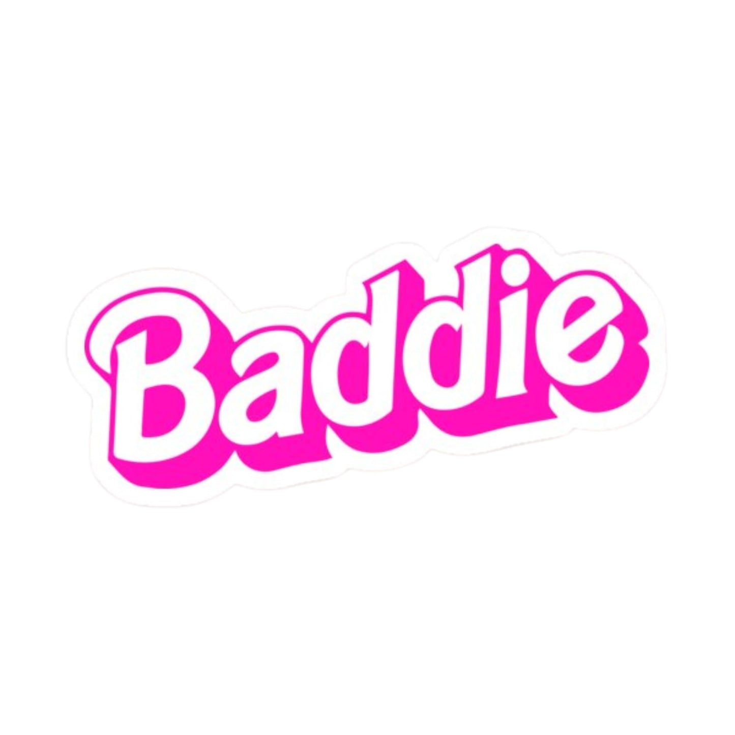 Aesthetic Baddie Vinyl Sticker, Pink and White, 5.5 x 2.4 inches, Glossy Finish