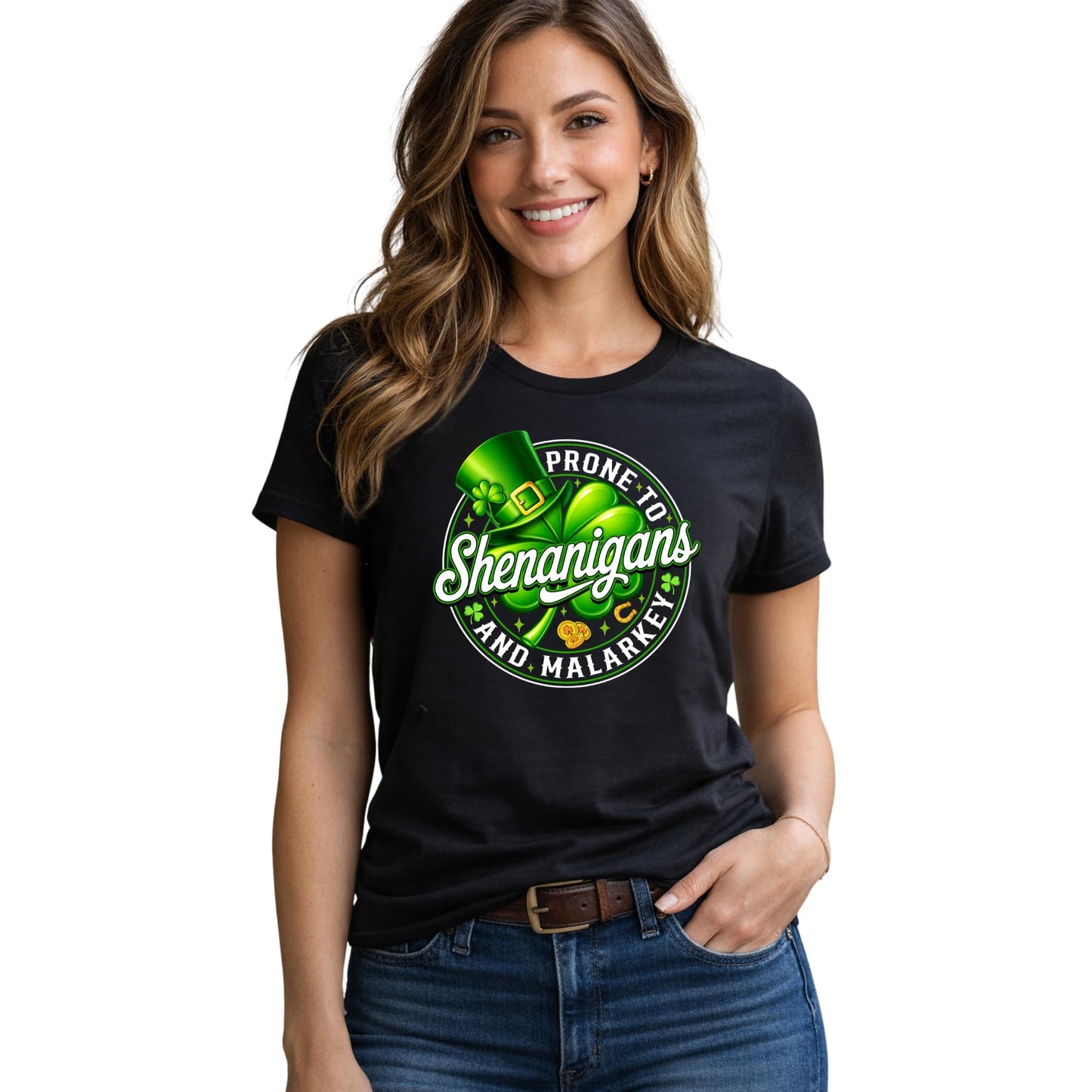 St Patricks Day Shirt Women – Prone to Shenanigans and Malarkey Funny Irish Shamrock Lucky St Patricks Day Women Shirt