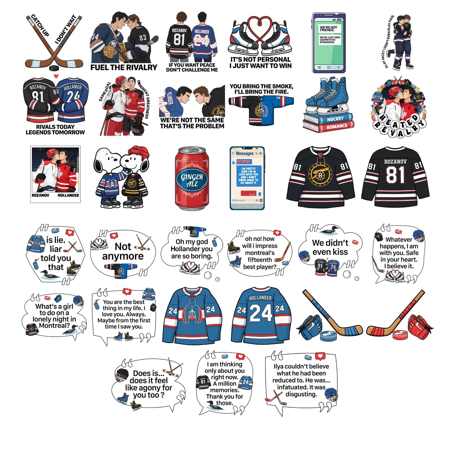RockPaperStikrz Hockey Romance Sticker Pack, Multicolor, 2 Inch, Waterproof Vinyl, Glossy Finish, 30+ Pieces