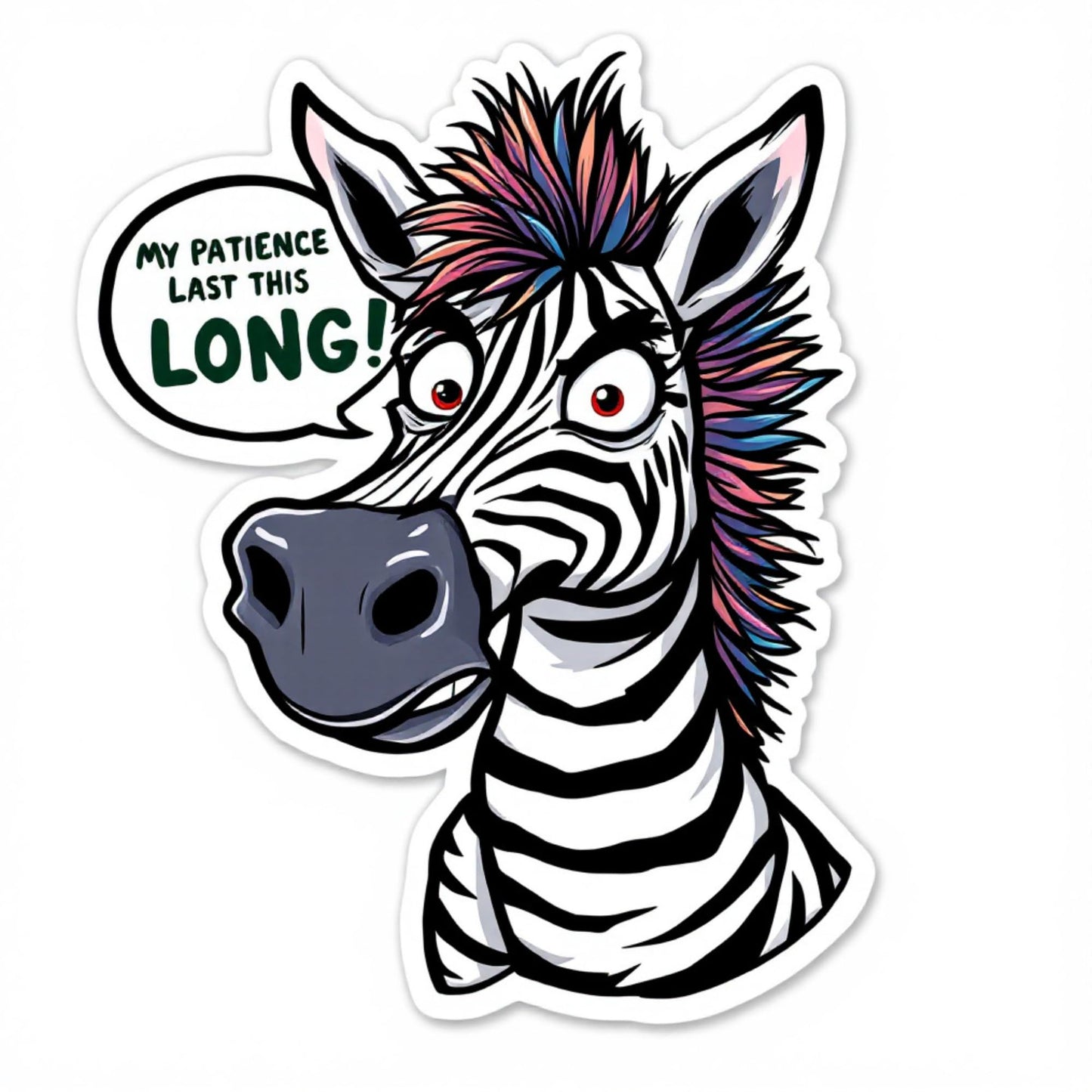 Funny Zebra Fruit Stripe Gum's Brother Larry Vinyl Sticker, 3 Inch, Punk Rock Mohawk Design, My Patience Last This Long Quote