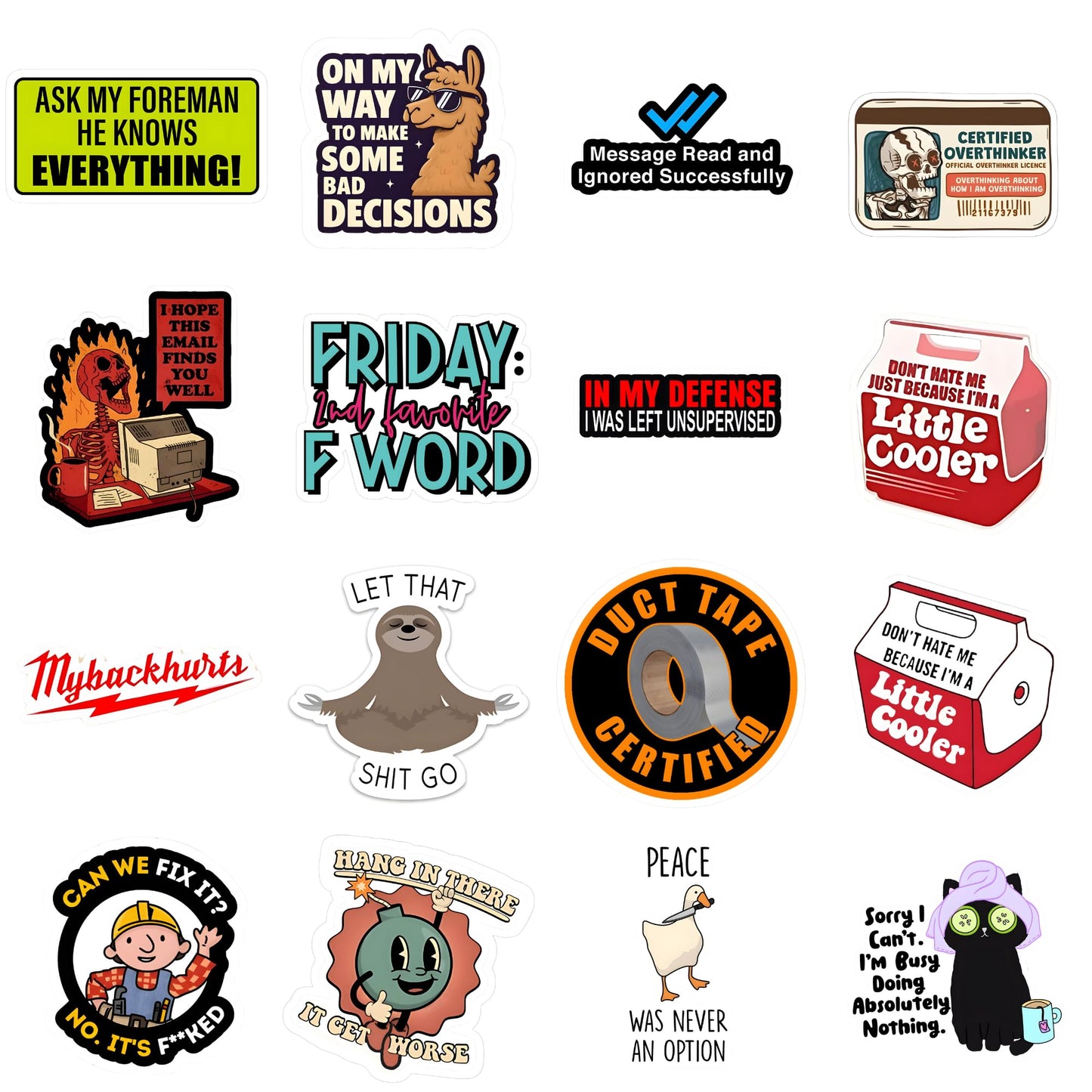 80 Piece Funny Hard Hat Sticker Pack – 2 Inch Vinyl Decals for Construction Workers, Toolboxes, and Helmets – Durable UV Resistant Stickers with Hilarious Jobsite Humor, No Duplicates