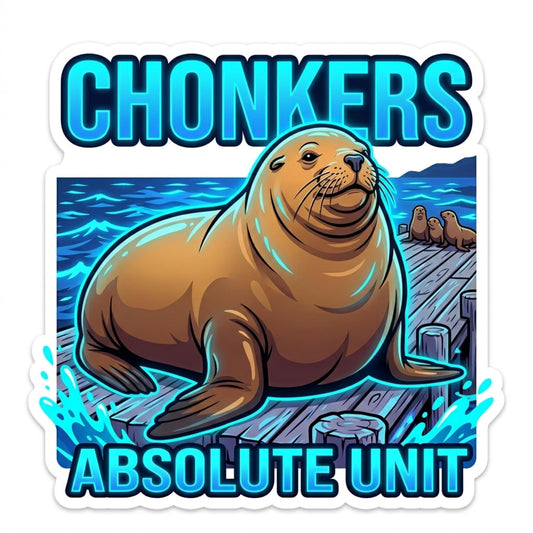 Chonkers Absolute Unit Sea Lion Meme Sticker Pack, Waterproof Vinyl, 3 Inch, 3 Pack, for Laptop, Water Bottle, Car