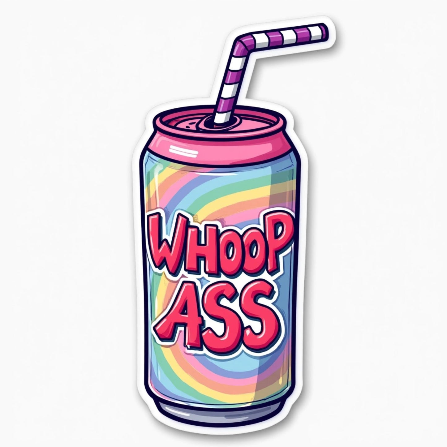 Whoop Ass Soda Can Sticker Set, Rainbow Design, Pack of 6, Vinyl Stickers (3 Inch)