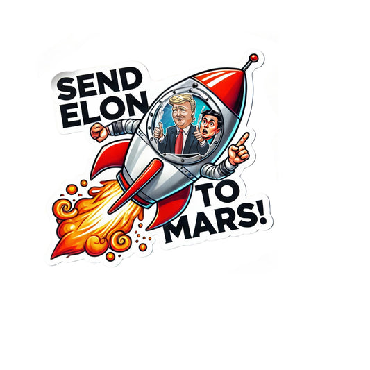Let's Send Elon to Mars Vinyl Sticker, Cartoon Rocket Ship Design, Humorous Space Theme by PaperRockStikrz