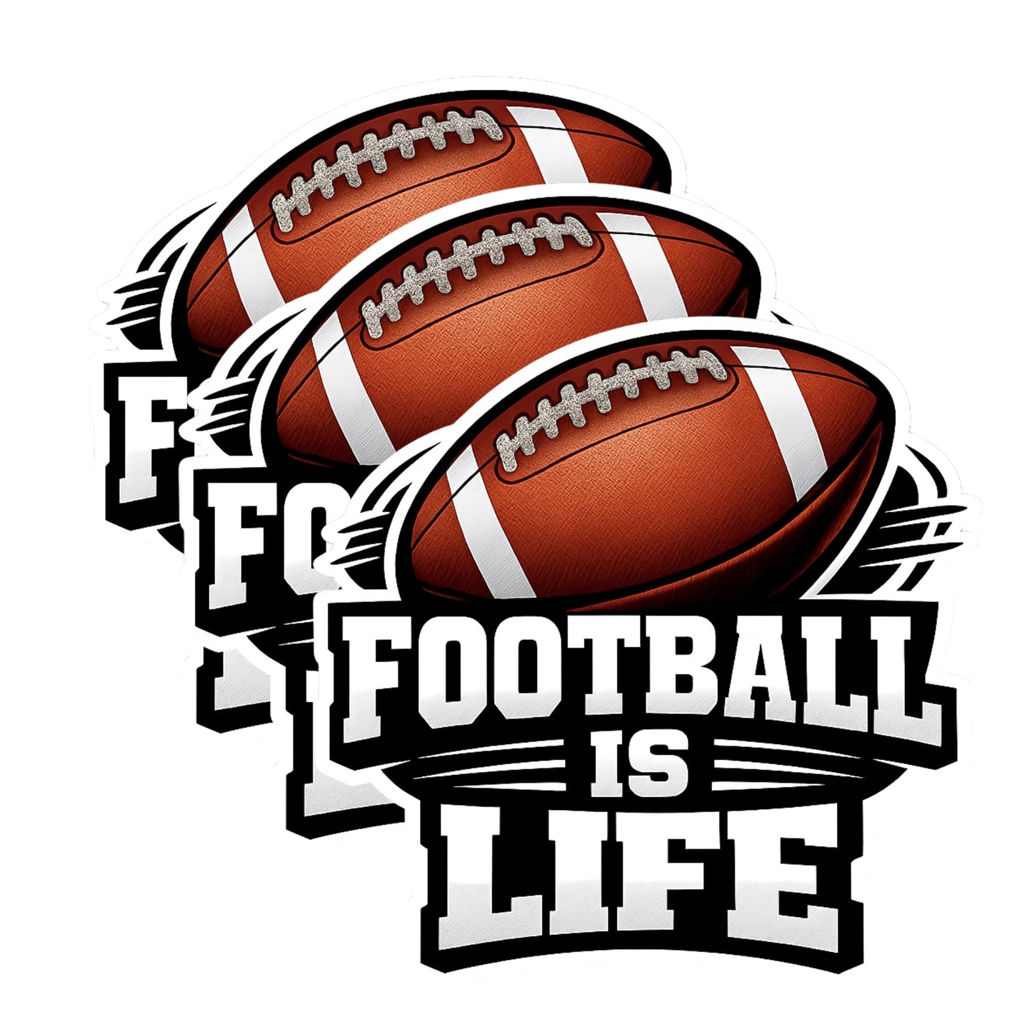 Football is Life Vinyl Decal Sticker, 3 Pack, 3 Inch Athletic Design for Car, Laptop, Cooler, Tumbler etc